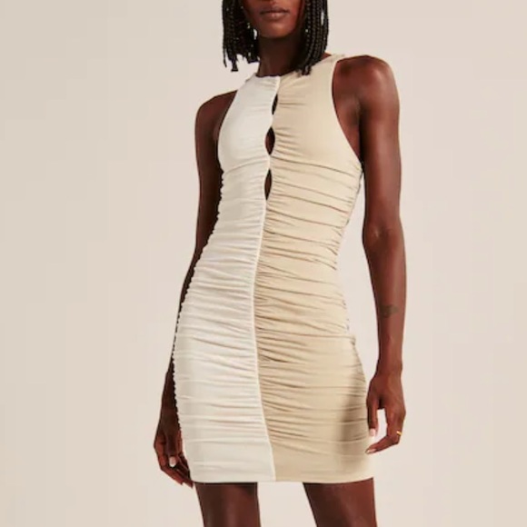 A&F Colorblock Keyhole Ruched Mini Dress - Picture 1 of 6